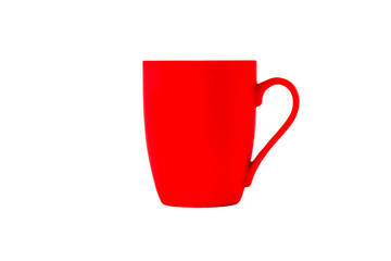 bright red ceramic mug with handle isolated on white background