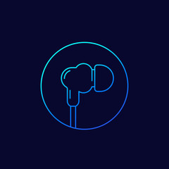 Earbud headphones or earphones, vector linear icon