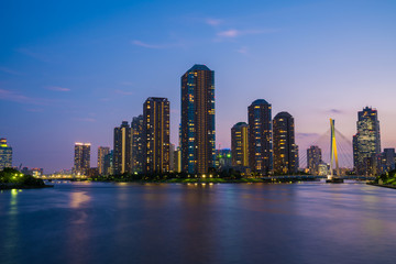 Fototapeta na wymiar 東京　都市風景　永代橋から見た大川端リバーシティー21