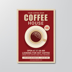 coffee house flyer template, retro flat design vector
