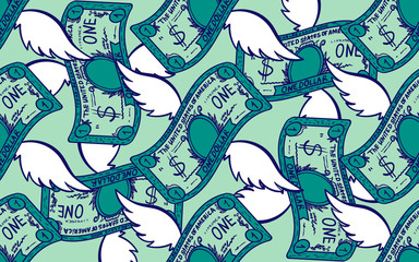 Obraz premium seamless pattern dollars with wings