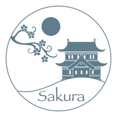 Obraz premium Sakura branch, castle. Japan design element