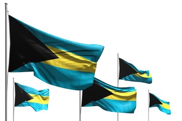 cute five flags of Bahamas are wave isolated on white - any occasion flag 3d illustration..