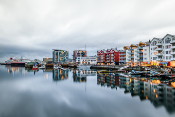 View at harbor of Svolvaer city at Lofoten Islands, Norway