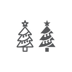 Naklejka na ściany i meble Christmas tree line and glyph icon, decor and new year, fir tree sign, vector graphics, a linear pattern on a white background.
