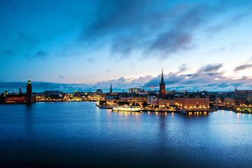 Fototapeta na wymiar Aerial view of Gamla Stan in Stockholm, Sweden with landmarks like Riddarholm Church