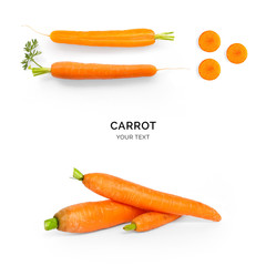 Creative layout made of carrot on the white background. Flat lay. Food concept. 
