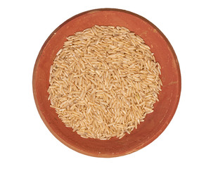 Brown Rice Texture in Red Terracotta Plate