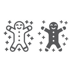 Gingerbread cookie line and glyph icon, christmas and sweets, xmas dessert sign, vector graphics, a linear pattern on a white background.