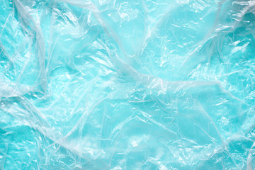 Clear plastic bag texture background. Waste recycling concept. Crumpled polyethylene and cellophane.