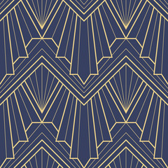 Abstract art deco geometric tiles pattern on blue background © lumyaisweet