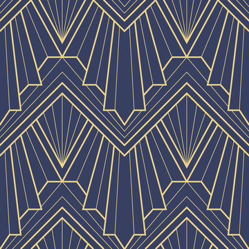 Abstract Art Deco Geometric Tiles Pattern On Blue Background