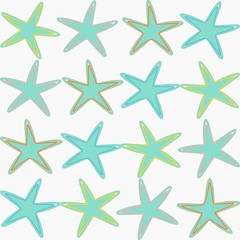 Fototapeta na wymiar seamless pattern with starfish, blue colors drawing on white background