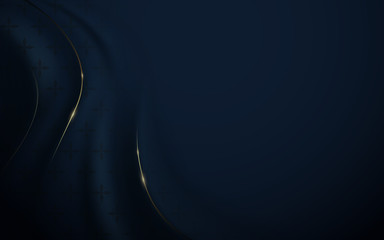Abstract luxury dark blue and gold background. Wavy silk fabric texture