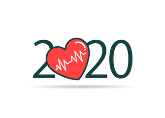 happy new year 2020. 2020 with Heart and Heartbeat icon