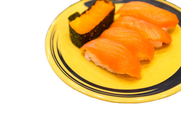 Sushi on plate isolated on white