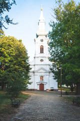 Old Orthodox church with a metal cross, beautiful sky