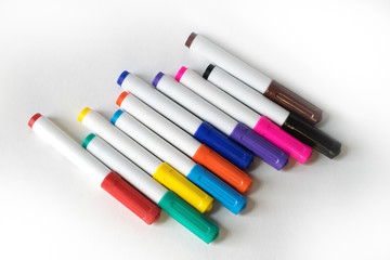 Photo of markers. Markers for drawing. Stationery. The subject of the office. Color markers for school or office.