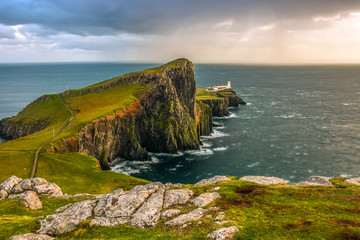 Neist Point Lightouse beautiful view landmark Skye Island Scotland Highlands UK long exposure
