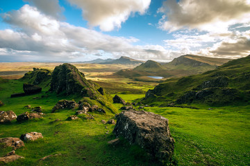 Quiraing Pass Skye Island Scotland landmark autumn colors landscape sunset beautiful scenery view