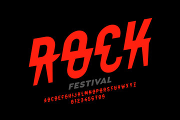 Fototapeta na wymiar Rock music festival style font design, alphabet letters and numbers