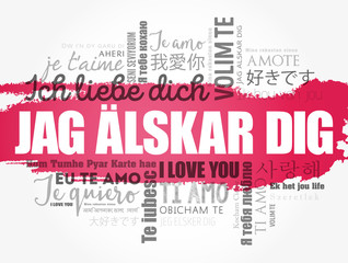 Jag alskar dig (I Love You in Swedish) in different languages of the world, word cloud background