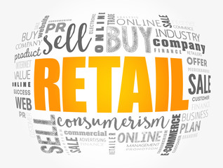Retail word cloud collage, business concept background