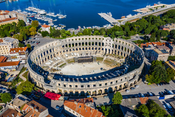 Aerial view of Pula amphitheater, Pula, Croatia