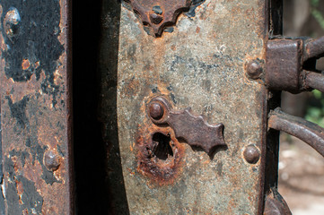 Old retro vintage iron door lock closeup