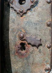 Old retro vintage iron door lock closeup