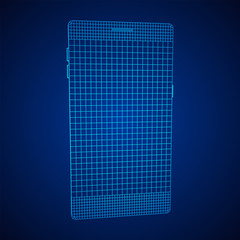 Smartphone mobile touch screen display. Polygonal geometric design connected lines. Wireframe low poly mesh vector illustration.