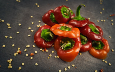 chopped bell pepper background with seeds