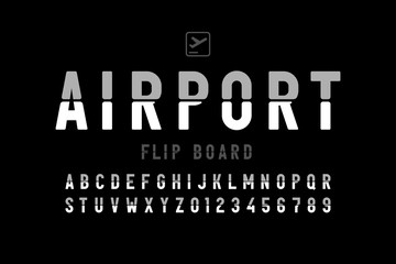 Airport flip board panel style font design, alphabet letters and numbers