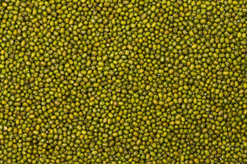 Macro image of green mung beans pile as food background. Healthy lifestyle concept.