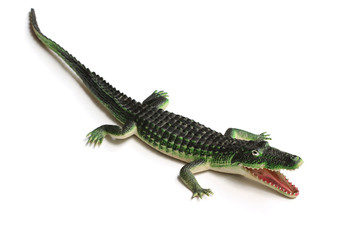 Toy alligator plastic crocodile isolated on white background