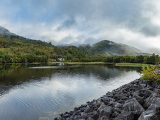misty morning in kinlochleven in the argyll region of the scottish highlands near fort william on...
