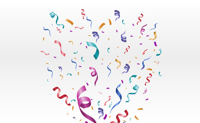 Lots of colorful tiny confetti and ribbons on transparent background. Festive event and party. Cone with confetti. Colorful bright confetti isolated on transparent background.