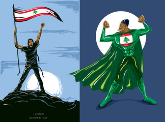  Super Hero with Lebanon Flag, Lebanese flag and color  --Vector Art--