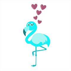 Pink cute, blue, flamingo, vector illustration