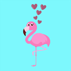 Pink cute, blue, flamingo, vector illustration