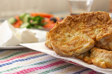 Detailed close-up of french toast on breakfast table