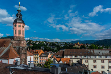 Obraz premium view of Baden Baden with the Stiftskirche church under a blue sky
