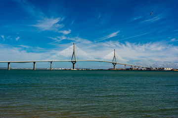 bridge over the bay at Cadiz under a blue sky