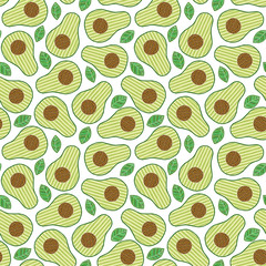 Hand drawn cartoon avocado seamless pattern