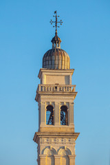 Bell tower of catholic church in Venice, Italy.