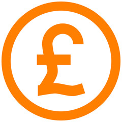 Pound currency sign symbol - orange simple inside of circle, isolated - vector