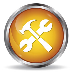 Tools icon orange glossy round button