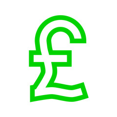 Pound currency sign symbol - green simple outline, isolated - vector