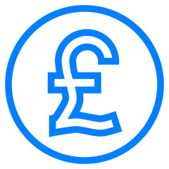 Pound currency sign symbol - blue simple outline inside of circle, isolated - vector