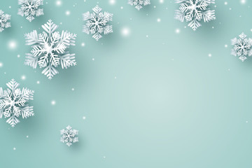 Fototapeta na wymiar Christmas background design of snowflake and snow falling in the winter with copy space vector illustration